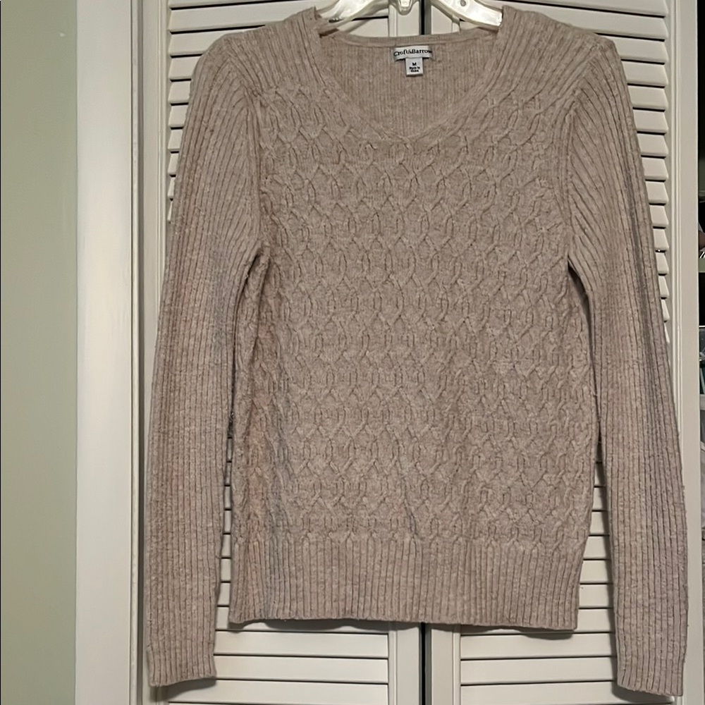 Croft & Barrow Cream Cable-Knit Crew Neck Sweater Medium